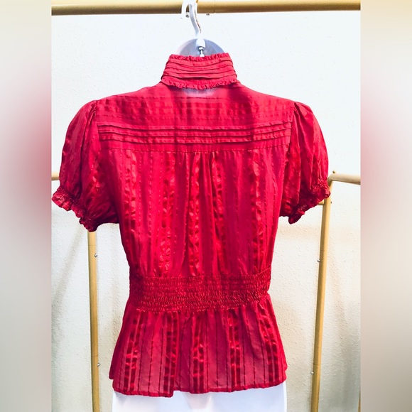 BEBE RED Short Sleeve Button Up Top in Size Medium! - Picture 7 of 16